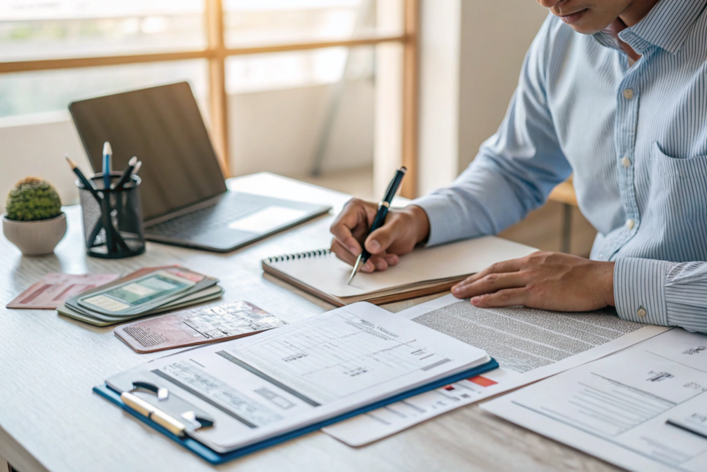 Человек, заполняет анкету на визу в Испанию